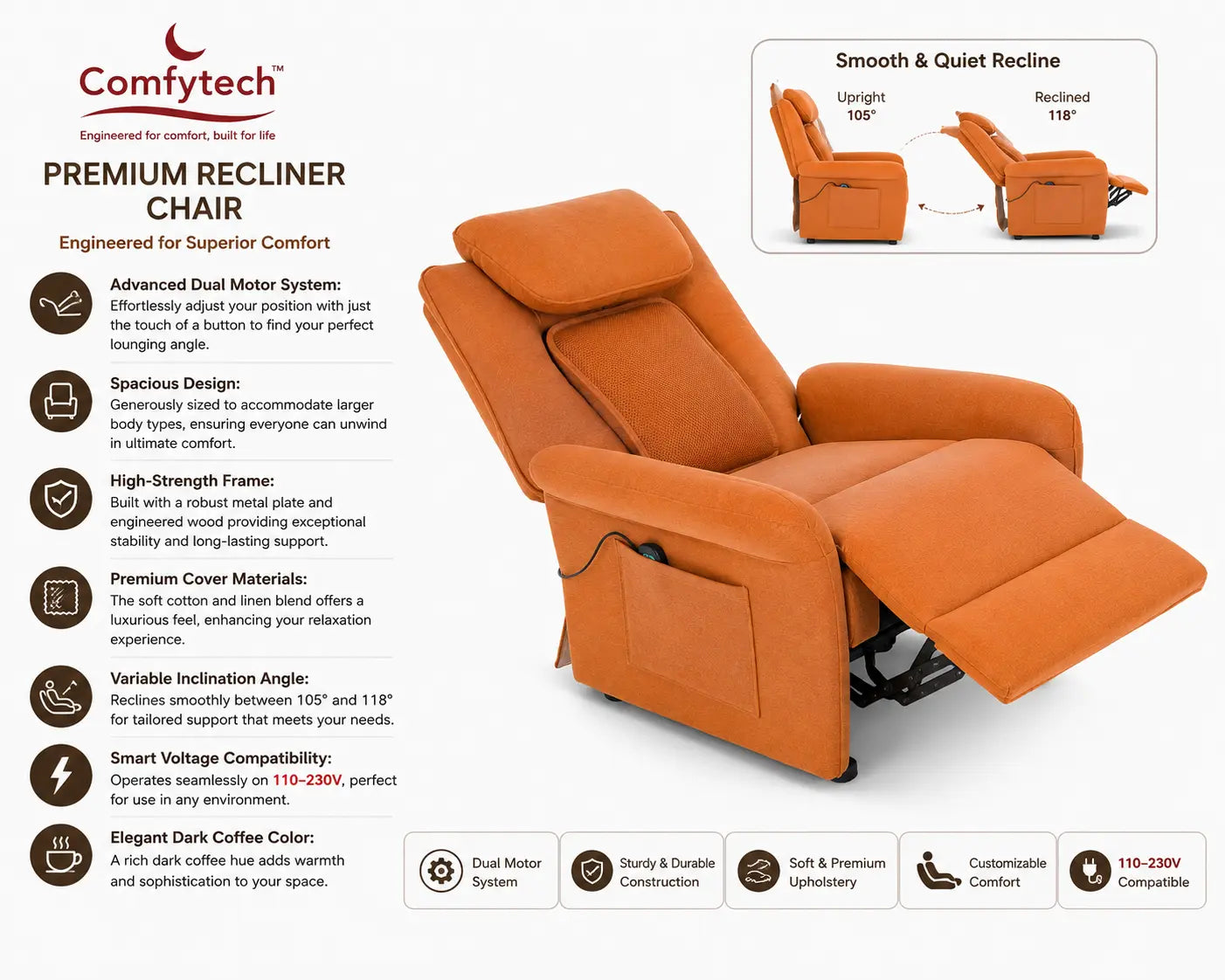 RelaXora Recliner –  Dual Motor Recliner Chair in Hyderabad by ComfyTech